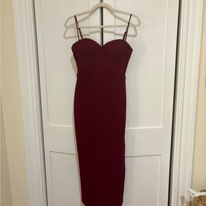 Astr The Label Burgundy Midi Dress with Spaghetti Straps